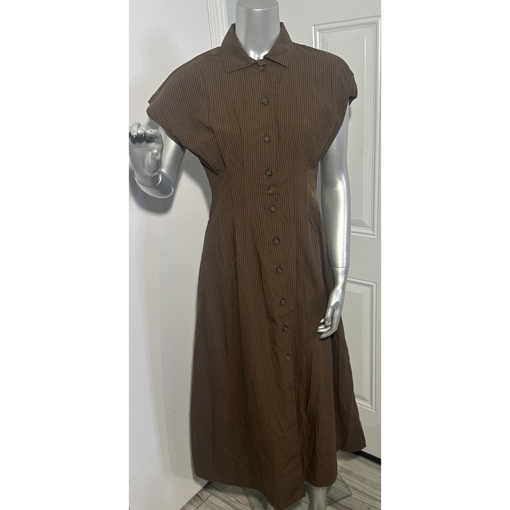 Marine Layer Arden Midi Shirt Dress NWT Brown Black Pinstripe Pima Cotton Sz S - Picture 6 of 16
